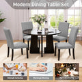5 Piece Round Dining Table Set, 43 Inch Modern Dining Table And 4 Upholstered Chairs For Dining Room, Kitchen Room, Living Room, Easy Assembly Upholstered Chair Grey Black Dining Room American Design,Farmhouse,Mid Century Modern,Modern Round Round Fabric