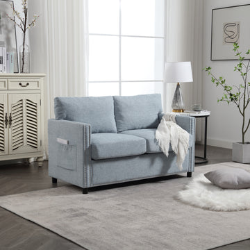 United Modern Chenille Fabric Loveseat, 2 Seat Upholstered Loveseat Sofa Modern Couch Teal Blue Chenille 2 Seat