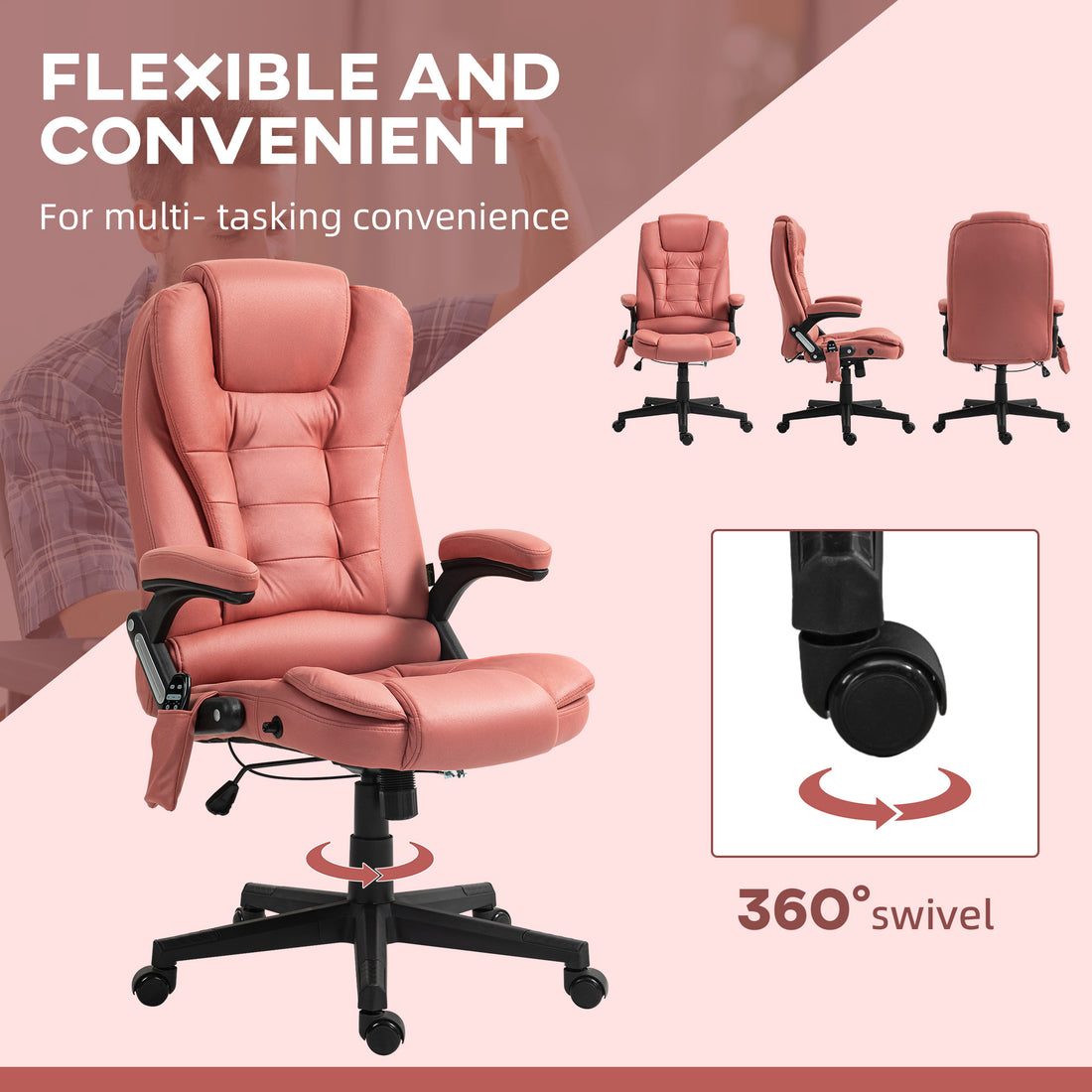 Homcom 6 Point Vibrating Massage Office Chair With Heat, Microfiber High Back Executive Office Chair With Reclining Backrest, Padded Armrests And Remote, Orange Red Red Polyester