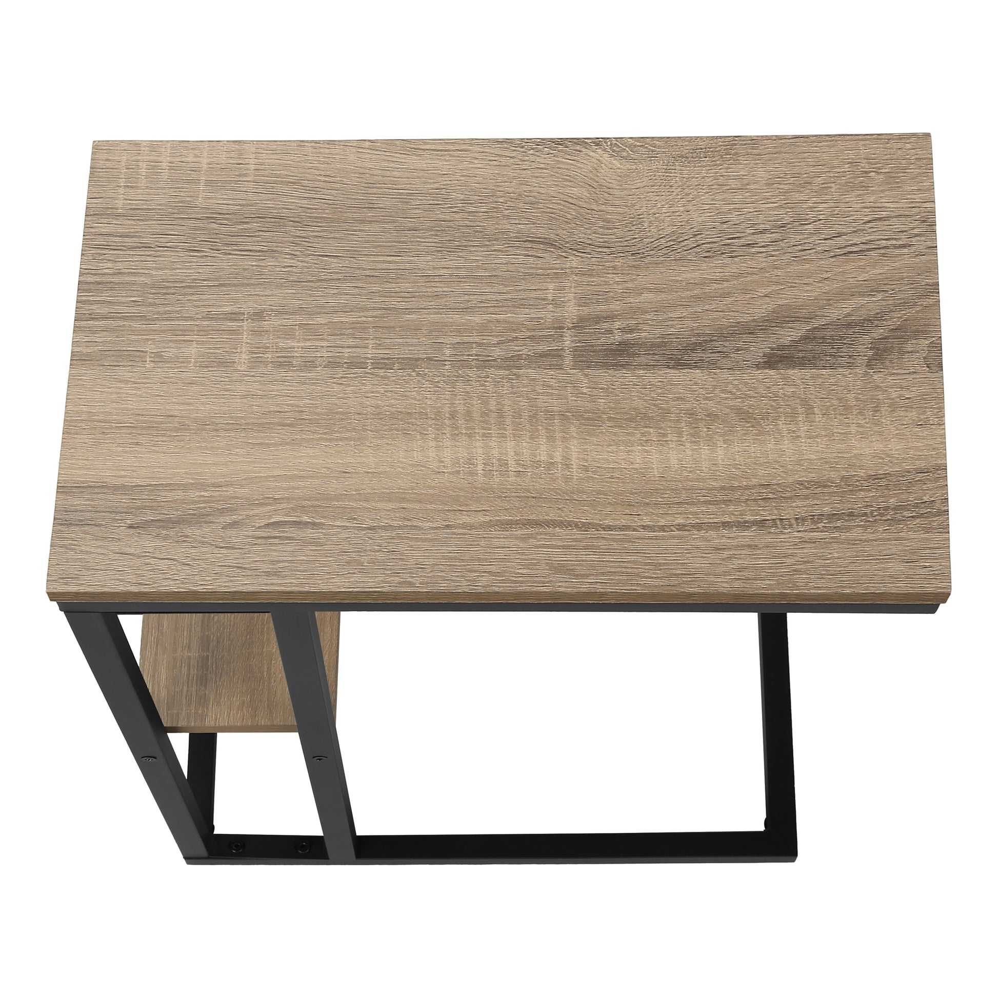 Accent Table, C Shaped, End, Side, Snack, Living Room, Bedroom, Brown Laminate, Black Metal, Contemporary, Modern Taupe Particle Board