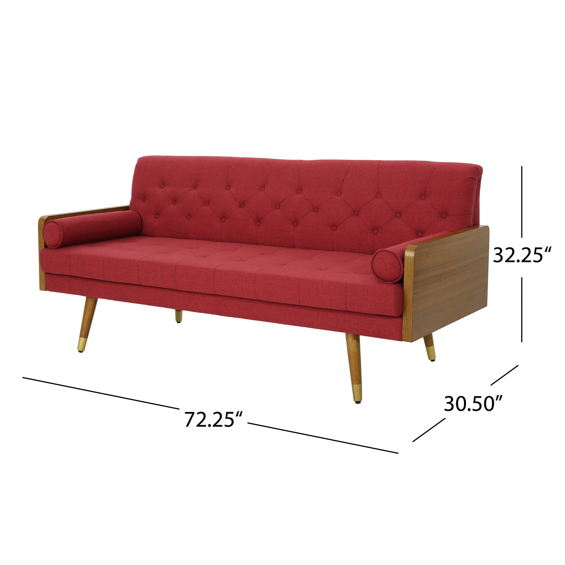 Aidan Mid Century Modern Tufted Fabric Sofa Red Fabric