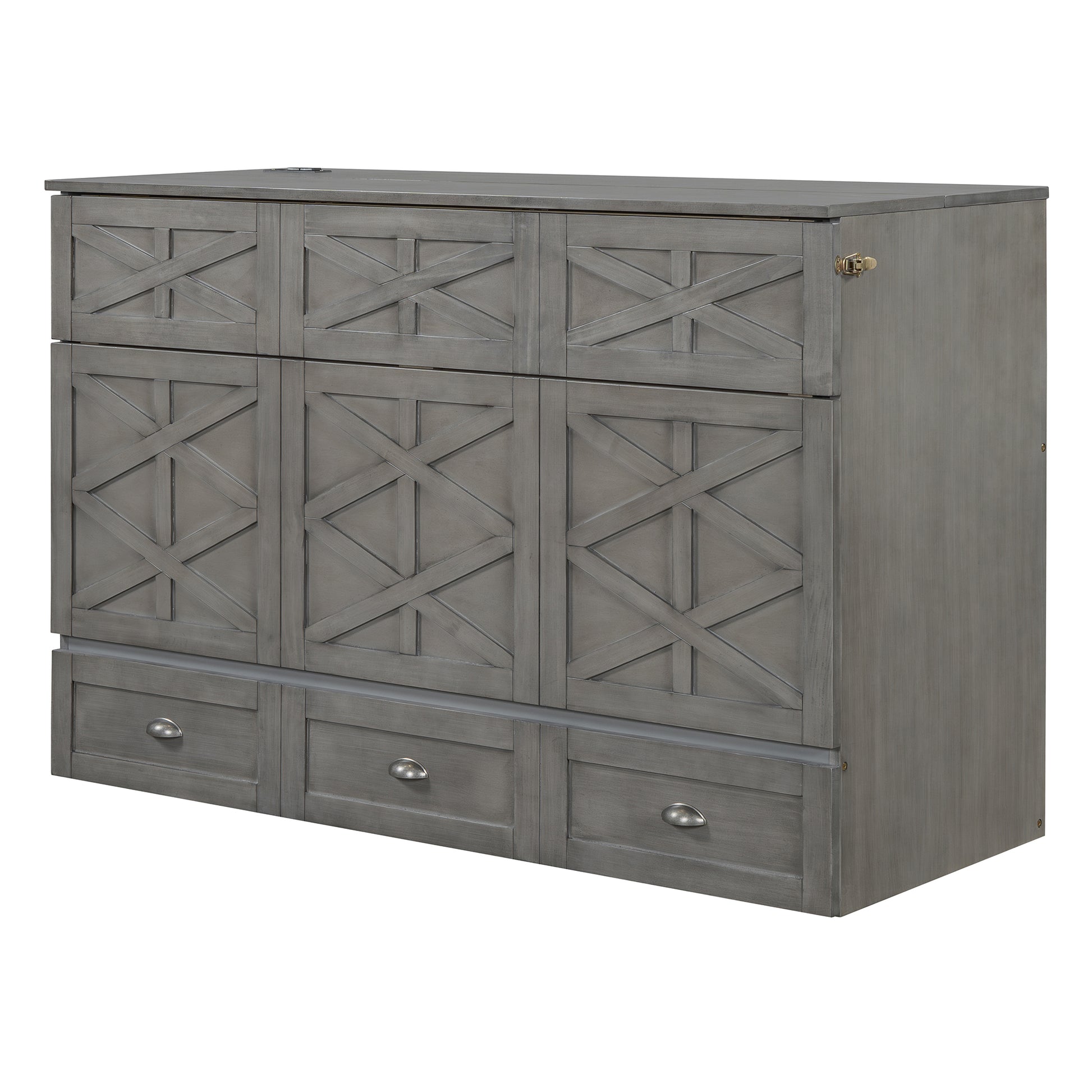 Queen Size Murphy Bed With Large Drawers,Brushed Gray Queen Gray Plywood