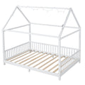 Wood Full Size House Bed With Guardrail And Led, White Box Spring Not Required Full White Wood Bedroom Solid Wood Mdf