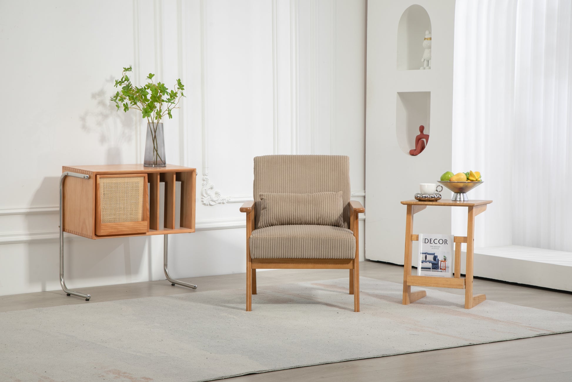 Leisure Chair With Solid Wood Armrest And Feet, Leisure Chair, Wood Frame, Velvet, L, Solid Rubber Wood Legs, Mid Century Modern Accent Chair, For Living Room Bedroom Studio Chair Camel Corduroy