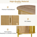 2 Door Elegant Curved Dining Cabinet With Gold Trim And Woven Rattan Doors For Dining Room Natural Natural Particle Board