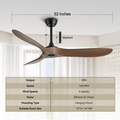 52 Inch Ceiling Fan With Remote Control Timed Lighting, Reversible Airflow And Quiet Operation For Living Room & Bedroom & Outdoor Wood Modern Abs