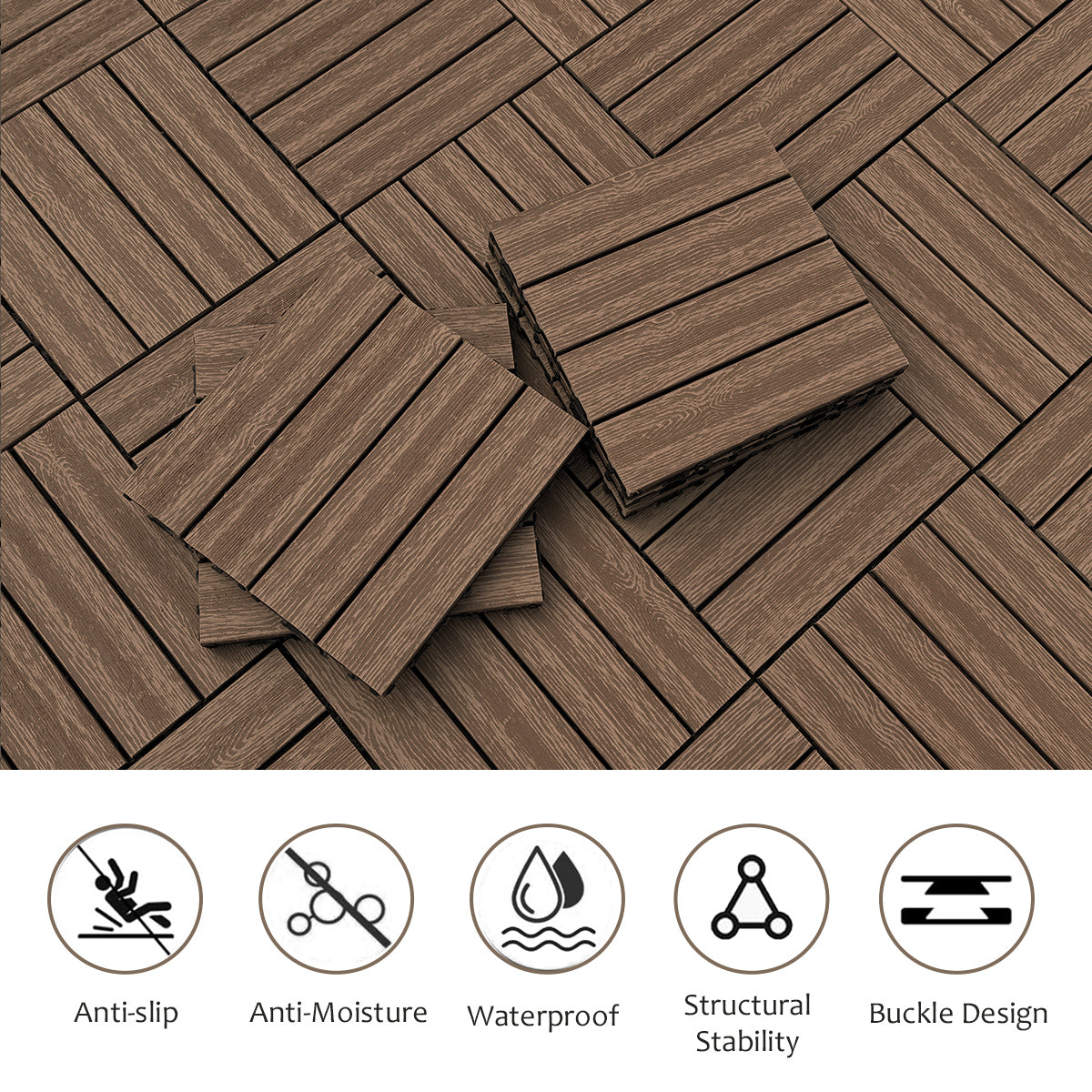 Wood Plastic Composite Deck Tiles Set Of 20Pcs, Diy Interlocking Decking Tiles, Floor Tile, Durable, Maintenance, Waterproof, Indoor Outdoor, 12X12In Light Coffee Light Coffee Modern Plastic Wood