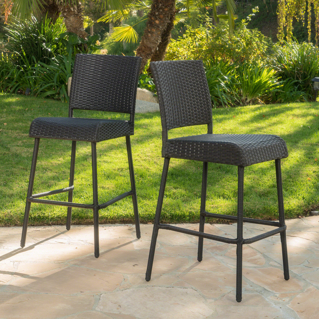 Outdoors Dark Brown Wicker Barstools Set Of 2 Dark Brown Garden & Outdoor Pe Rattan Iron