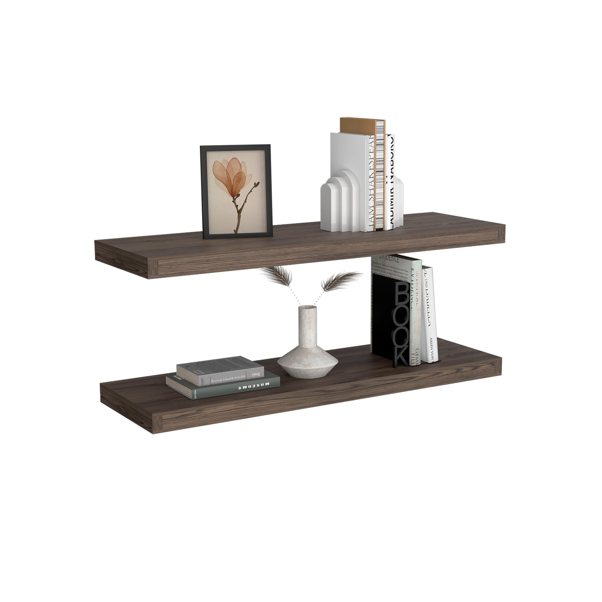 Ecco 31.5" Wide Floating Shelves Set Of 2, Shelves For Wall Decor For Bedroom, Bathroom Storage Shelves, Book Shelves For Living Room 2 Or Less Brown Horizontal Primary Living Space Open Back Modern