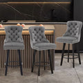 Modern Swivel Bar Stools Velvet Barstools Button Tufted Bar Stools Rivet Trim Bar Stools For Kitchen Island,Bistro, With Metal Pull Ring Sturdy Footrest Large Backrest For Home Bar,Dark Gray 3 Dark