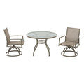 3 Piece Bistro Patio Table And Chairs Set With Tan Pvc Sling Swivel Rocker Chairs And Round Cast Top Outdoor Table, Premium Weather Resistant Outdoor Dining Set For Backyard & Deck No Brown Rust Resistant Frame Garden & Outdoor Classic 2 Person Seating