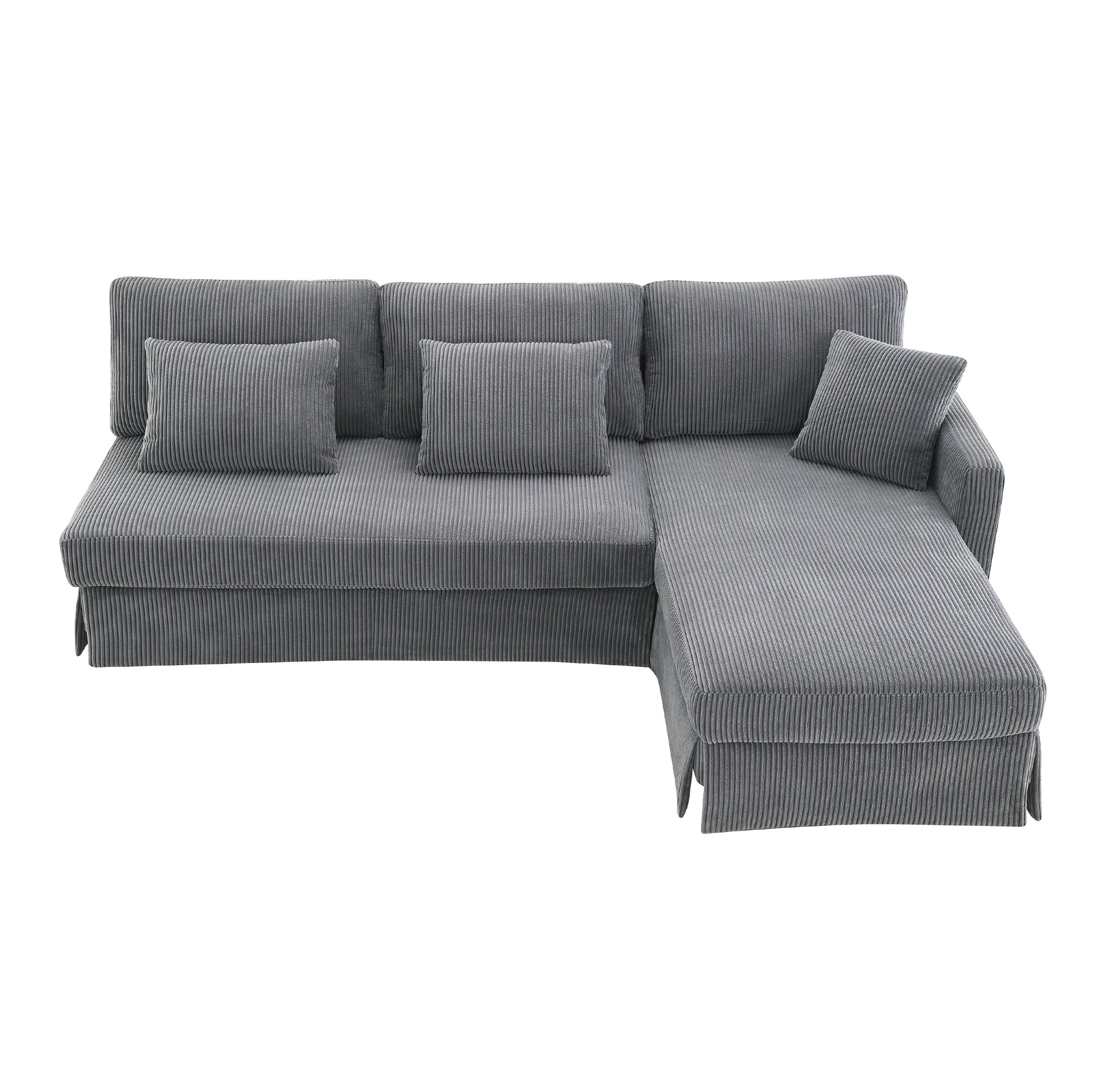 87*61"Modern L Shaped Corduroy Sofa With Reversible Chaise,4 Seat Upholstered Sectional Indoor Furniture,Convertible Sleeper Couch With Pillows For Living Room,Apartment,3 Colors Gray Corduroy 4 Seat