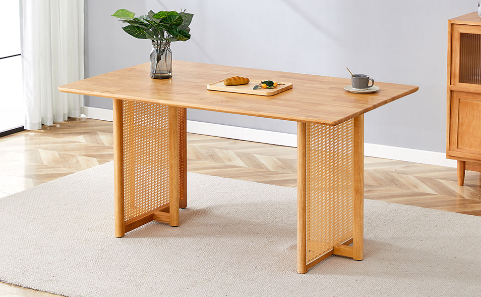 Chinese Country Retro Solid Wood Dining Table, Simple Modern Imitation Rattan Dining Table, Wooden Dining Table, Desk. Suitable For Dining Room, Living Room, Office Wood Rubber Wood
