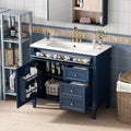 36'' Bathroom Vanity With Top Sink, Modern Bathroom Storage Cabinet With 2 Drawers And A Tip Out Drawer, Single Sink Bathroom Vanity Blue Bathroom Solid Wood Mdf Resin