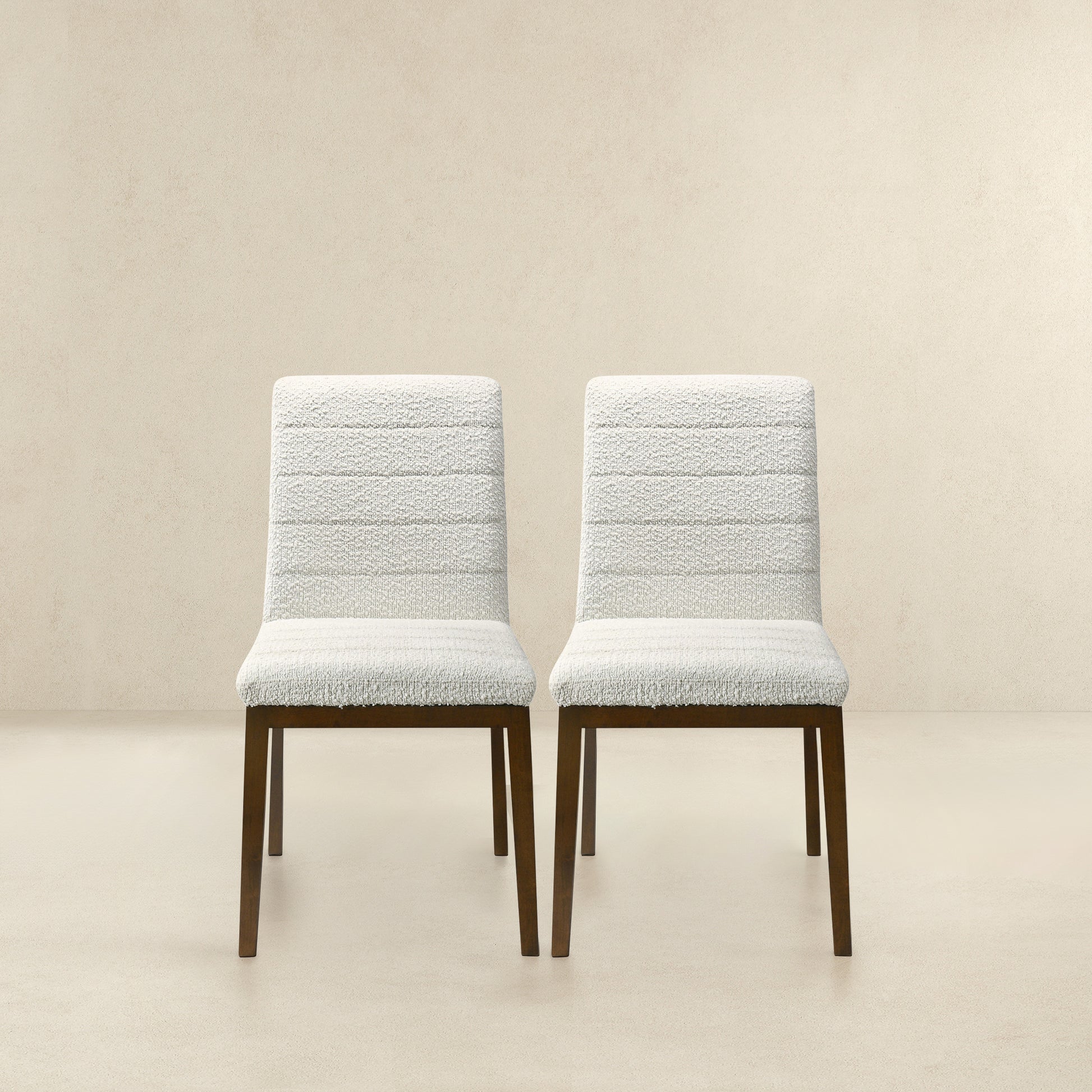 Ines White Boucle Dining Chair Set Of 2 Solid Brown,White Brown Dining Room Foam Wipe Clean Mid Century Modern Dining Chairs Foam Boucle,Solid Wood