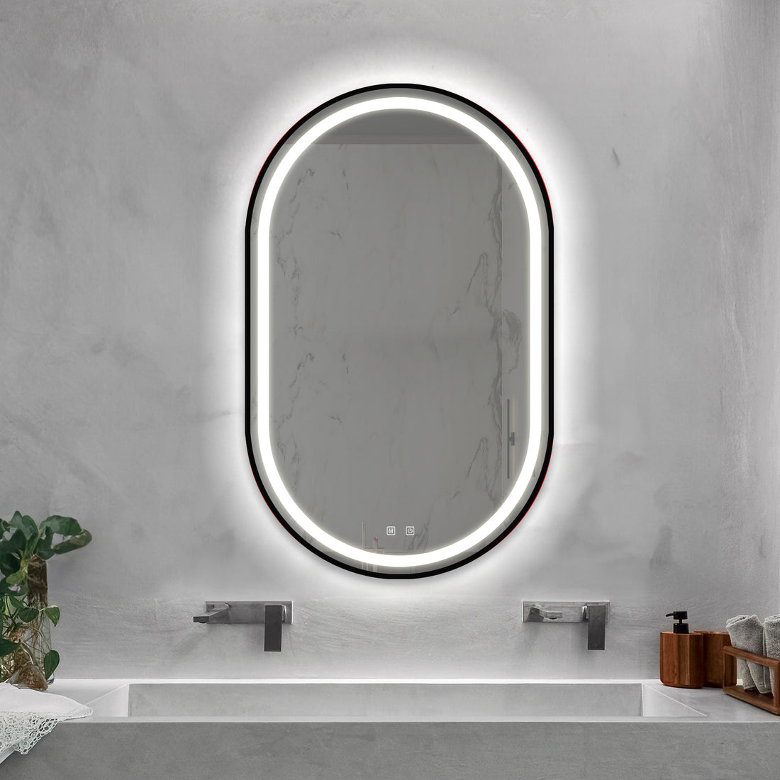 20X32Inch Bathroom Led Classy Vanity Mirror With Focused Backplane,Black Aluminum Alloy Frame,High Lumen,Dimmable Touch,Wall Switch Control, Anti Fog ,Cri 95 Adjustable 3000K 4500K 6000K ,Ip54 Waterp Black And Silver Glass