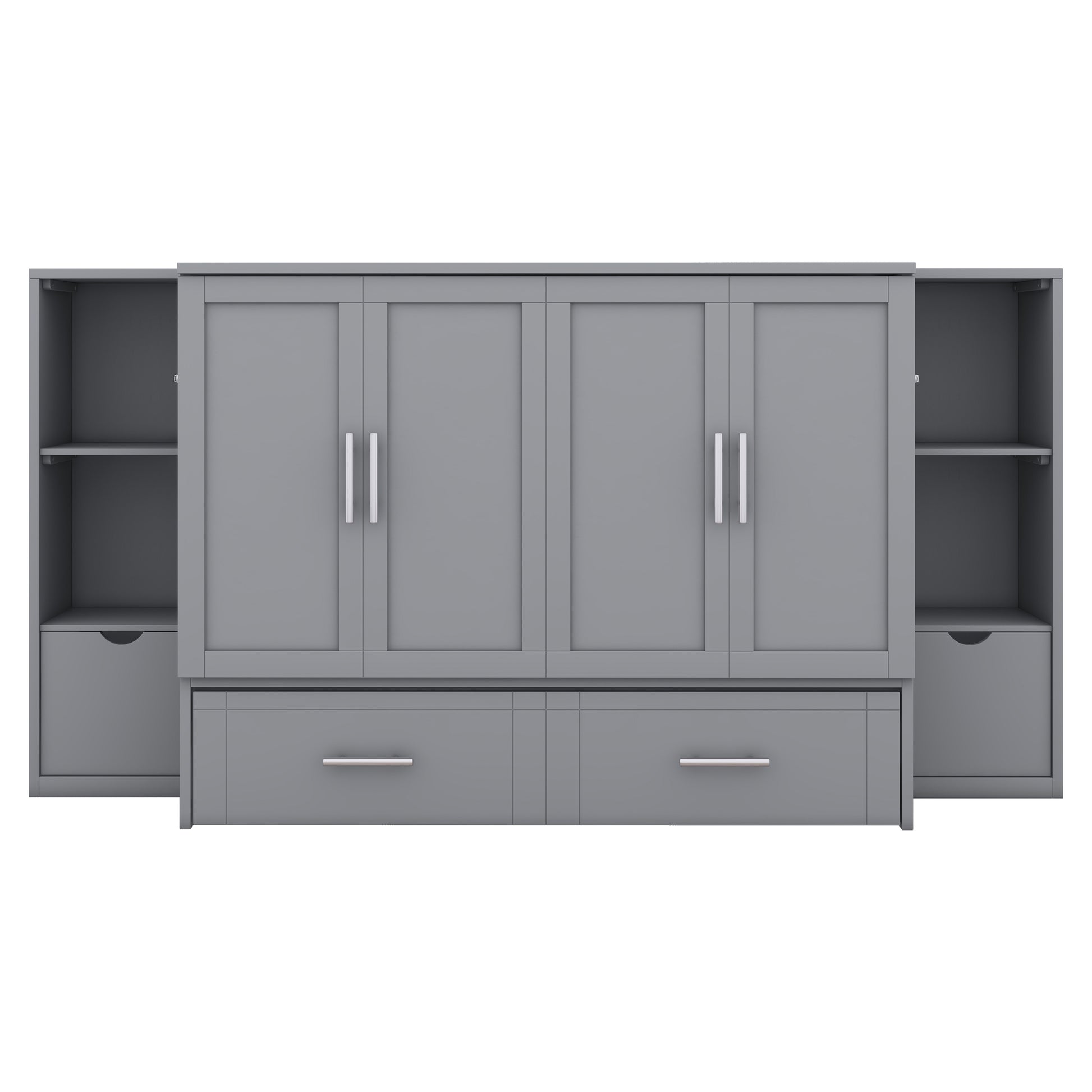 Full Size Murphy Bed With Shelves, Drawers And Usb Ports,Gray Gray Mdf Lvl