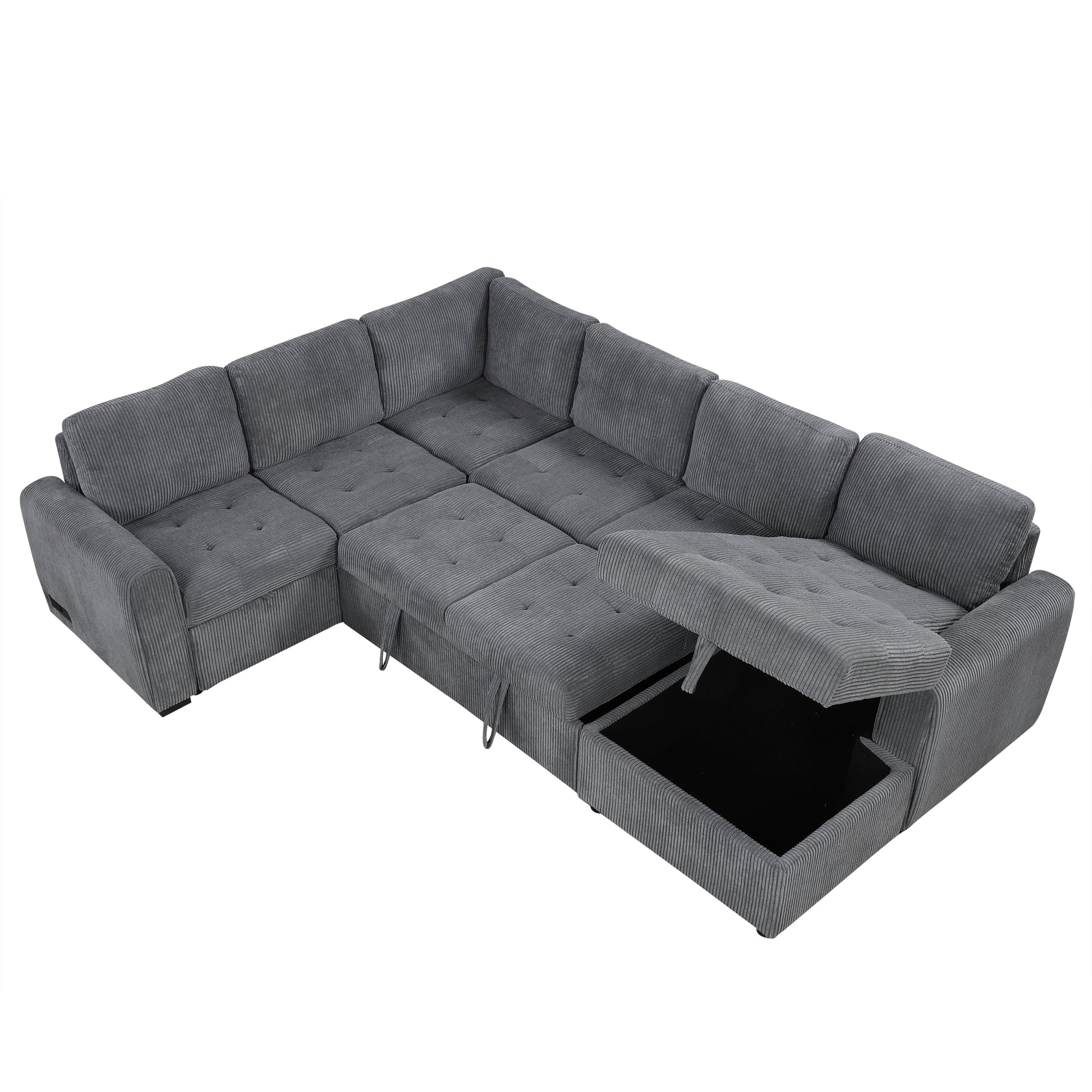 107.5" U Shaped Sofa Sectional Sofa Pull Out Sofa Bed With A Storage Chaise Lounge, Charging Devices For Living Room, Gray Gray Foam Corduroy 5 Seat