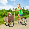 Foldable Tricycle For Kids Ages 6 12,Mini Cargo Bike,Pet Bike,Reverse Tricycle,Outdoor Parent Child Bike For Travel,With Cargo Basket And Training Wheels. Beige Steel