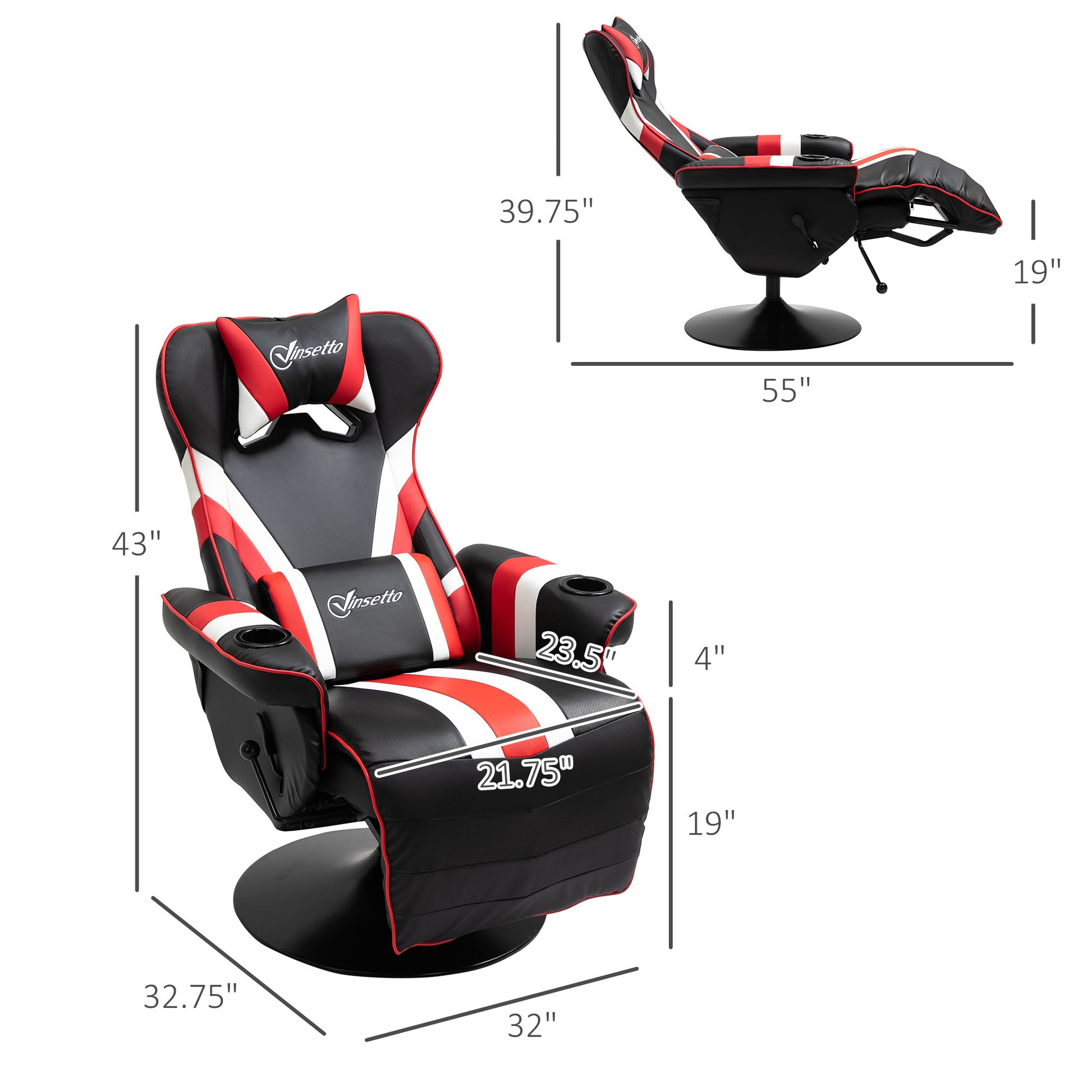 Vinsetto Gaming Chair, Racing Style Computer Recliner With Lumbar Support, Footrest And Cup Holder, Black White Red Black Red Steel