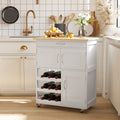 Homcom Bar Cart Rolling Kitchen Island On Wheels With Wine Rack White Rubber Wood