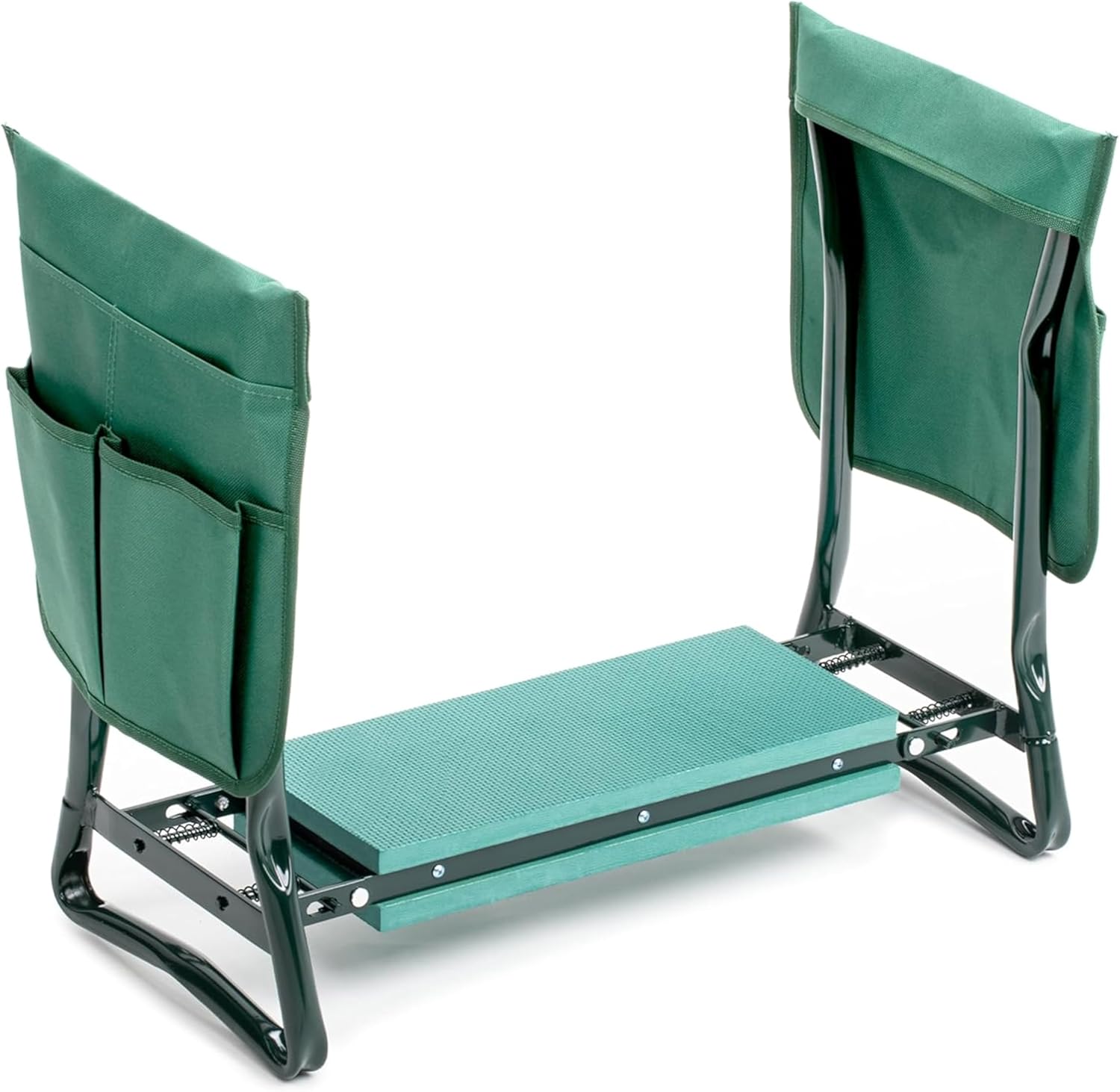Garden Kneeler And Seat, Foldable Kneeling Bench With Sturdy Soft Eva Foam Pad, For Camping, Gardening, Fishing, 2 Tool Pouches Included, Green Green Metal