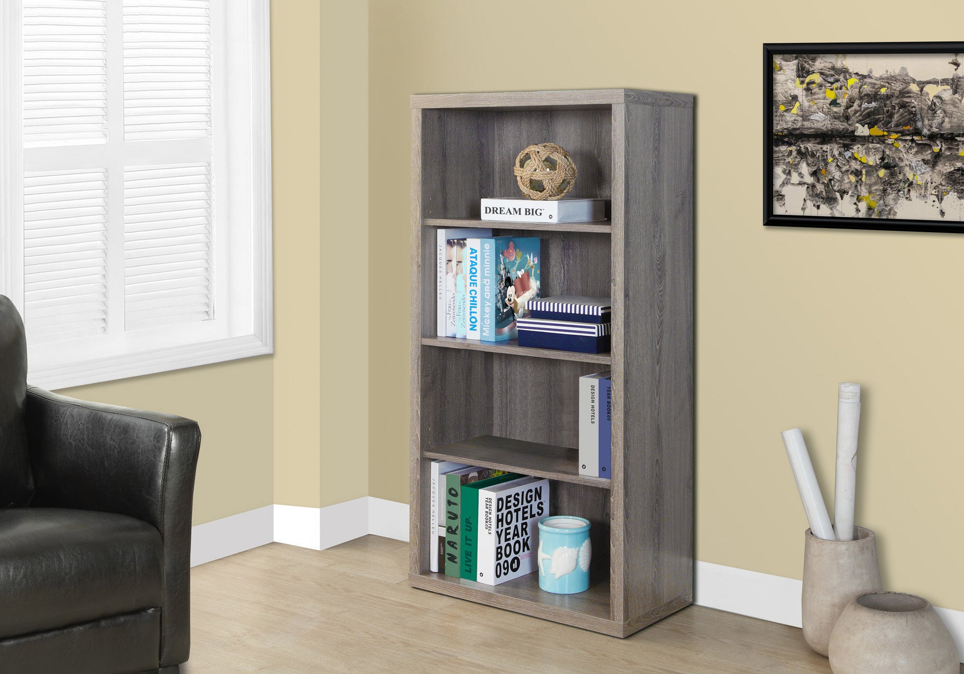 Bookshelf, Bookcase, Etagere, 5 Tier, 48"H, Office, Bedroom, Brown Laminate, Contemporary, Modern Taupe Particle Board