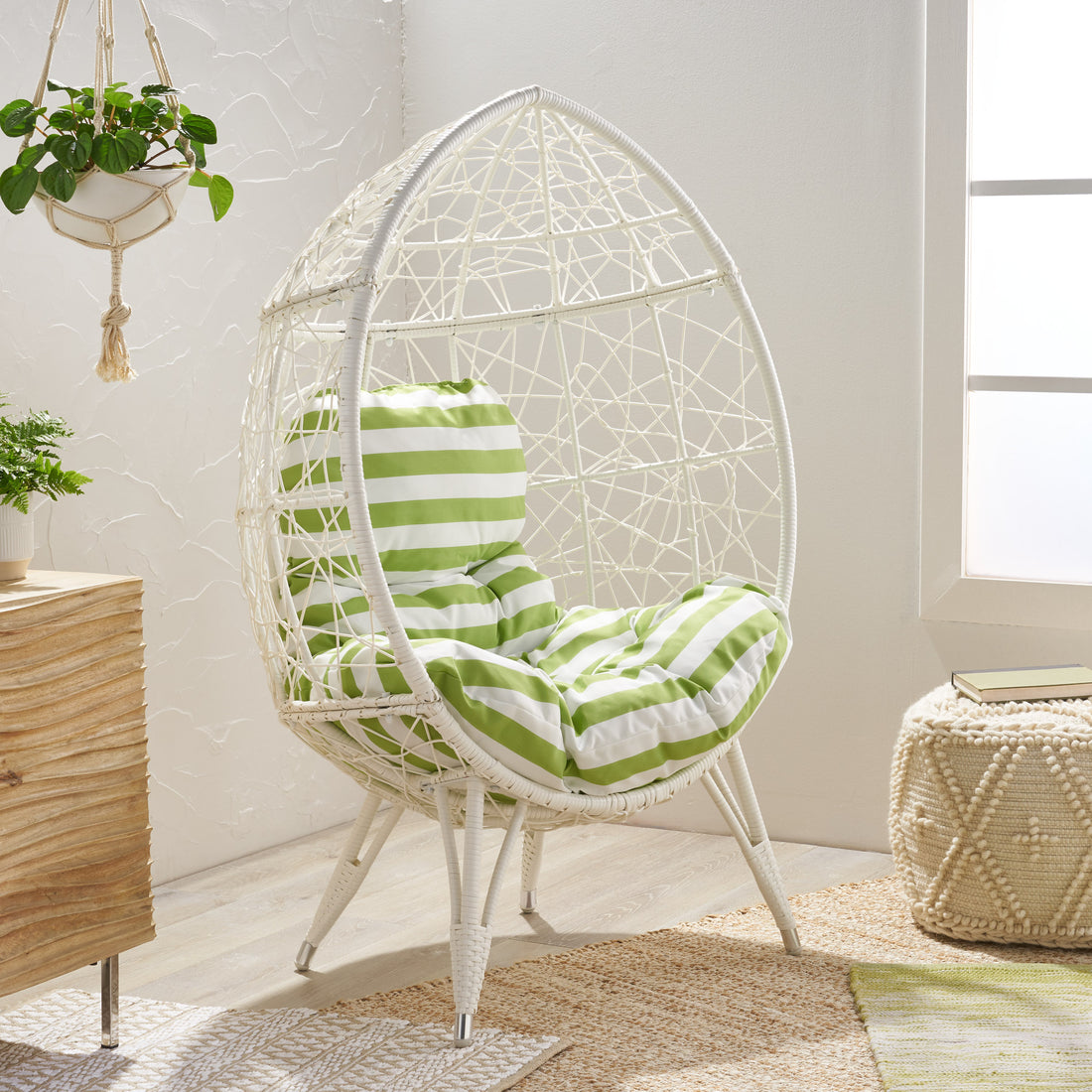 Gianni Teardrop Chair White Green Pe Rattan Iron Waterproof Fabric