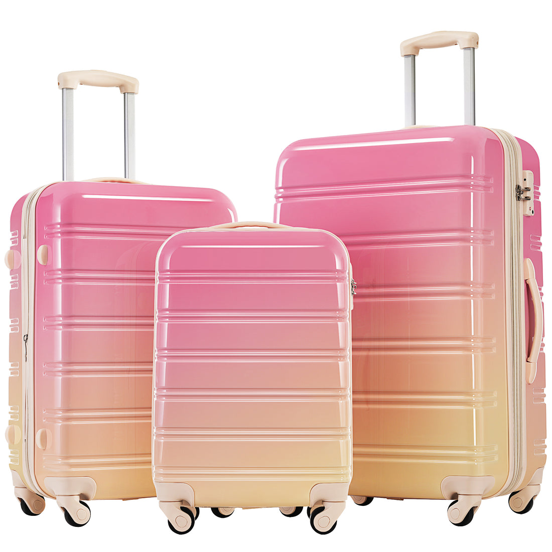 Hardshell Luggage Sets 3 Piece Gradient Color Expandable Suitcase With Spinner Wheels And Tsa Lock Lightweight 20" 24" 28" Available,Pink And Yellow Yellow Red Abs