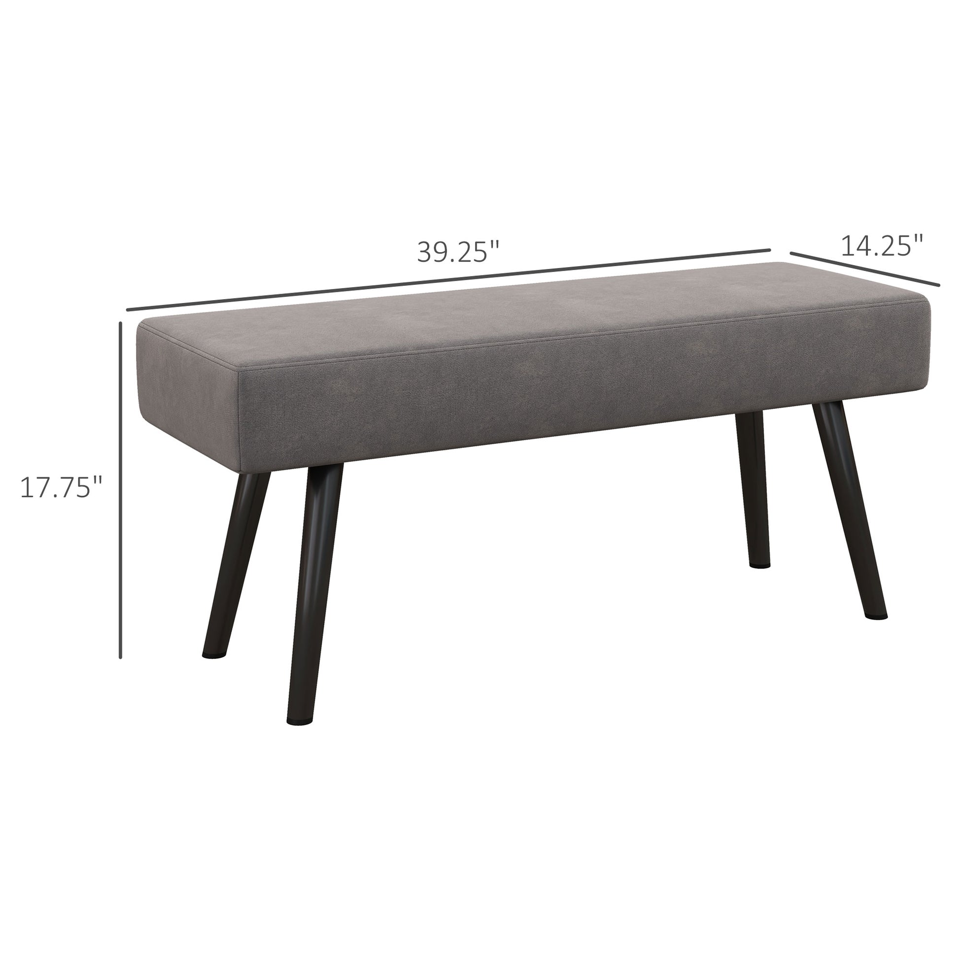 Homcom 39" End Of Bed Bench, Velvet Upholstered Entryway Bench With Steel Legs, Bedroom Bench For Living Room, Dining Room, Hallway, Gray Gray Polyester