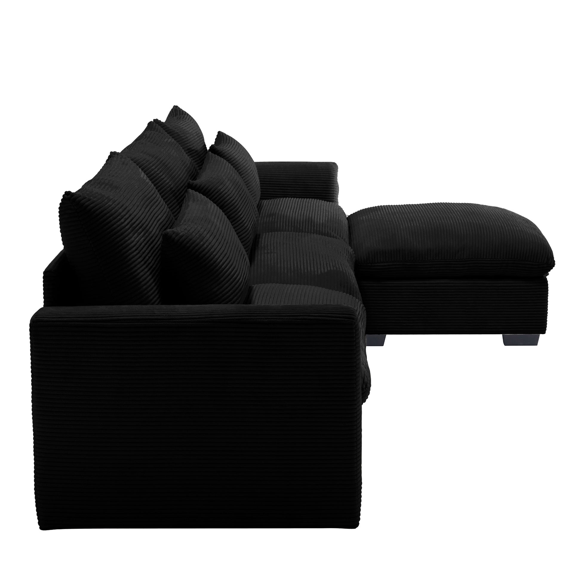 Corduroy Sectional Sofa, L Shaped Couch With Storage Footstool And 3 Pillow, Sectional Couch For Living Room Apartment, Black Black Corduroy 3 Seat