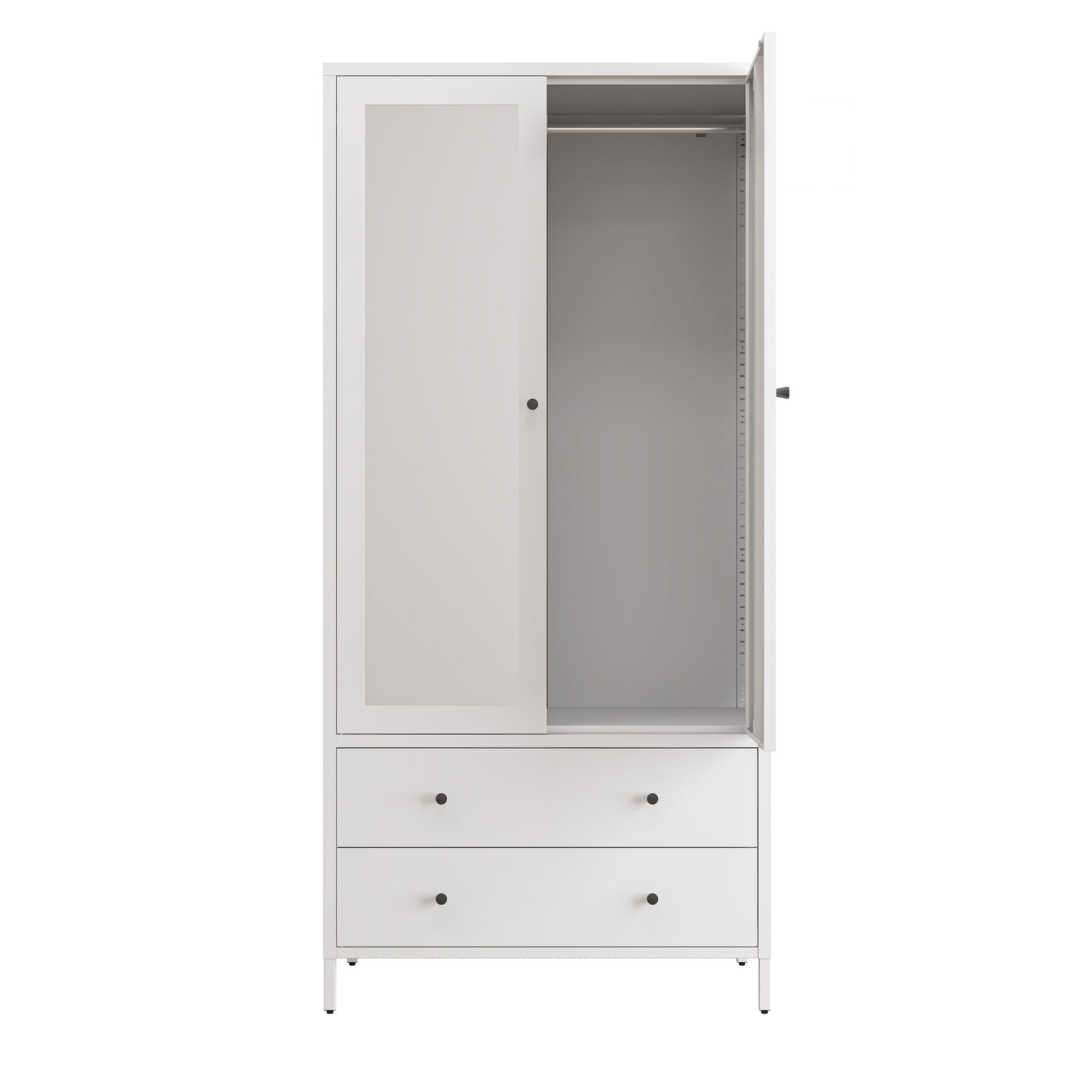 Metal Armoire Wardrobe Closet With 2 Drawers, Mirror Door And Hanging Rod, Metal Clothing Storage Cabinet, Garment Organizer With Magnetic Door White White Bedroom Retro Steel