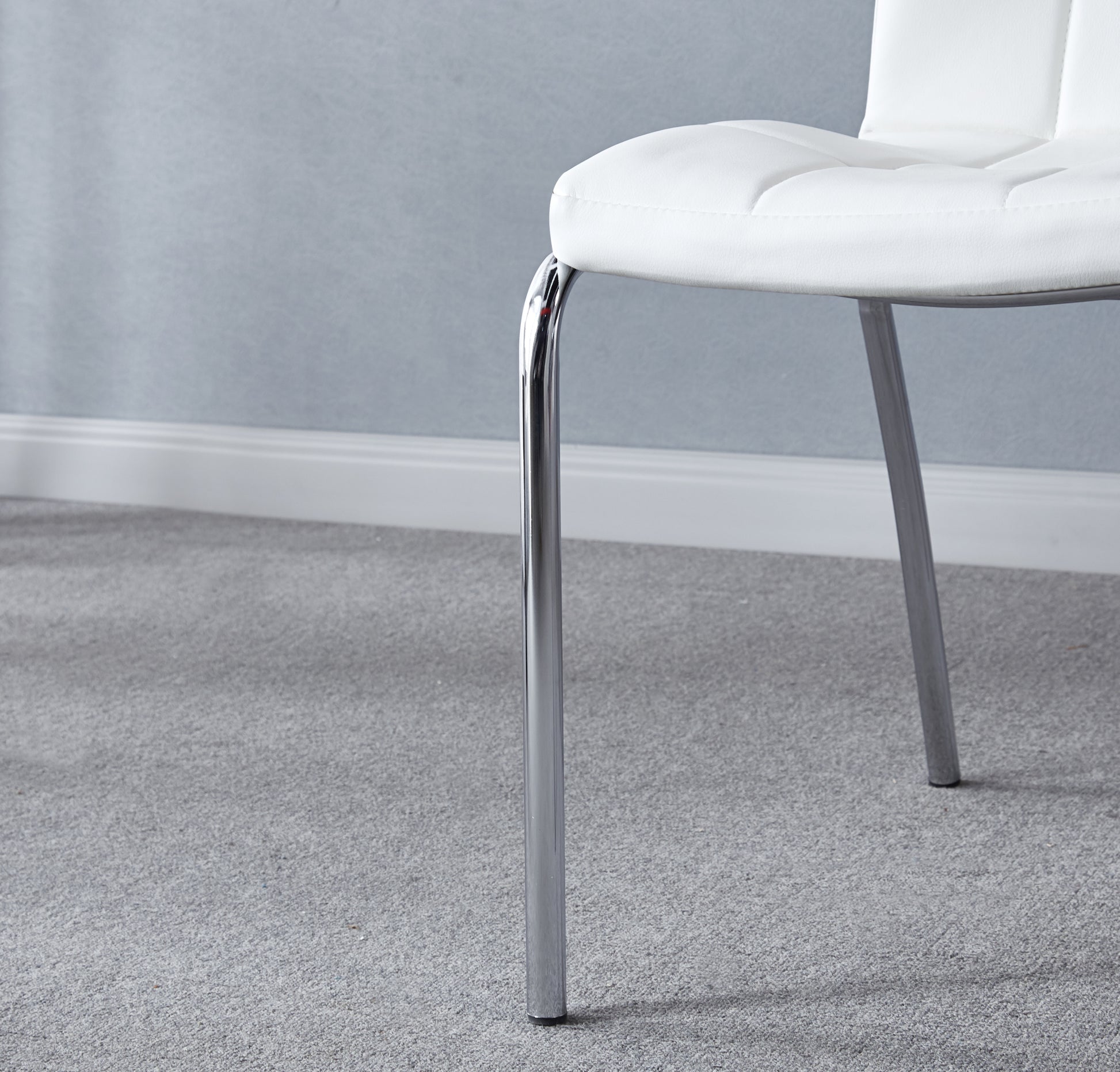 Modern Lattice Designdining Chair With Silver Metal Legs Set Of 4 Silver White Metal