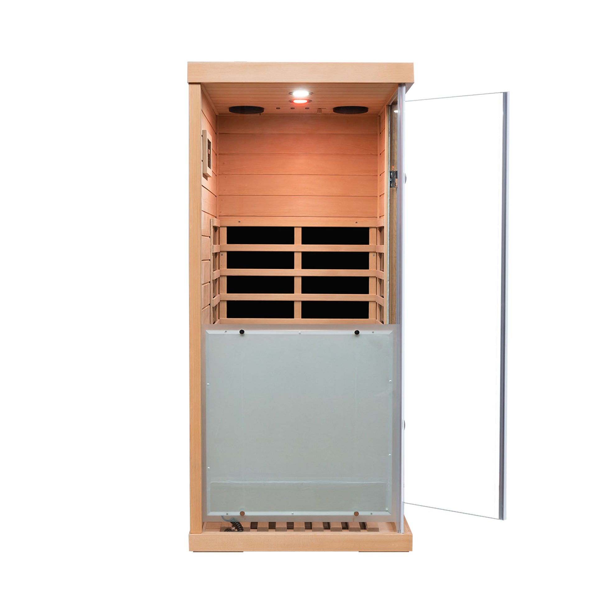 Large Glass Mini Hemlock Sauna With Left Door Opening Natural Wood Metal & Wood