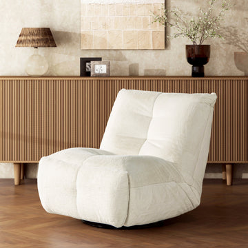 Rearden 35.5" Swivel Glider Manual Recliner Gaming Lounge Chair, Pearl White Short Faux Fur White Foam Faux Fur