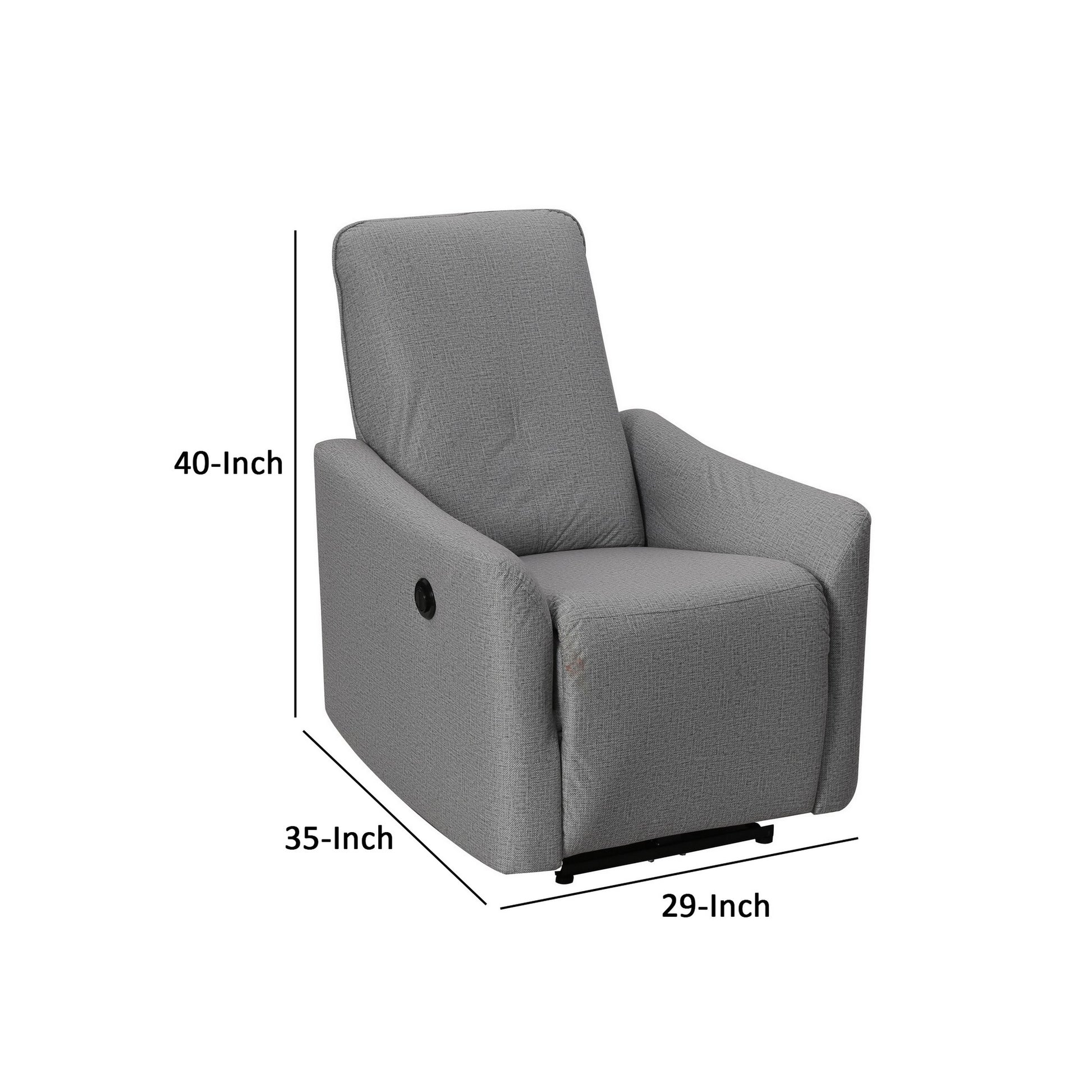 35 Inch Modern Power Recliner Chair, Touch Control Button, Gray Fabric Gray Solid Wood