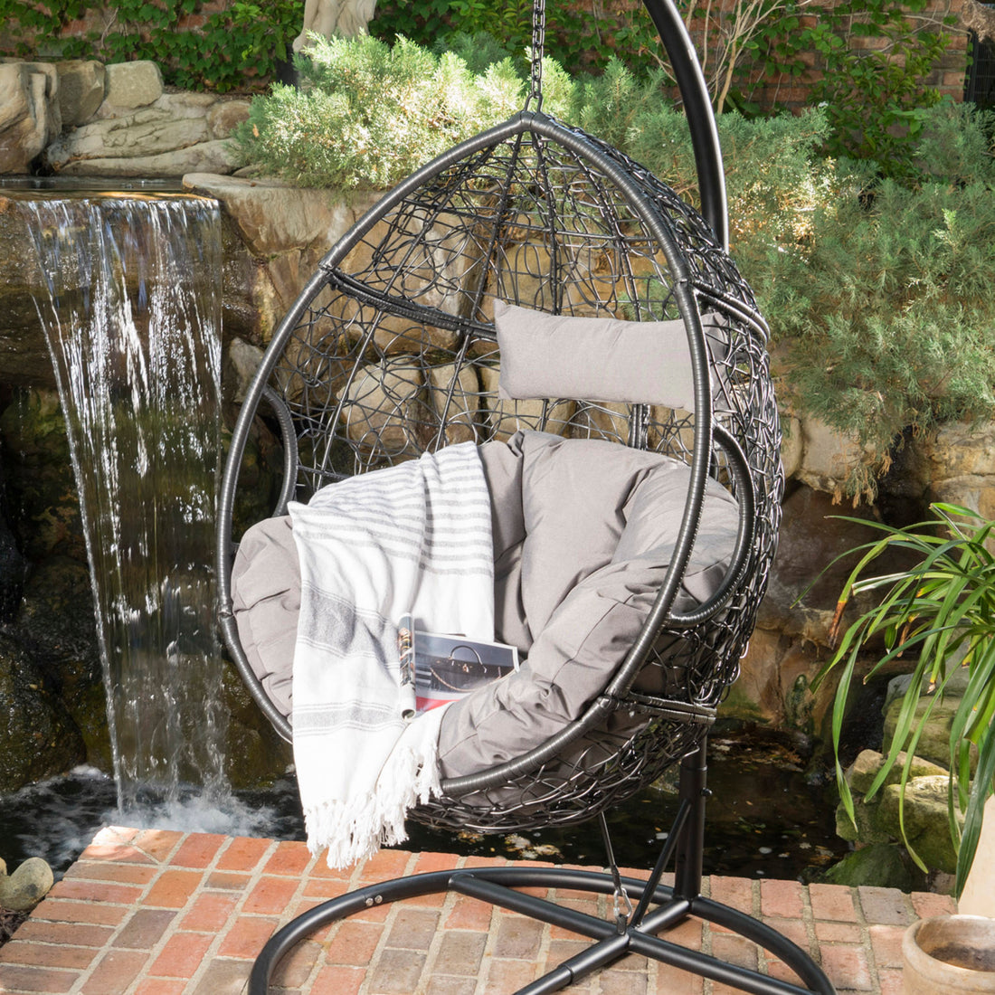 Kylie Hanging Basket Grey Only Basket ,Not Include A Hanging Stand Gray Rattan Waterproof Fabric Metal