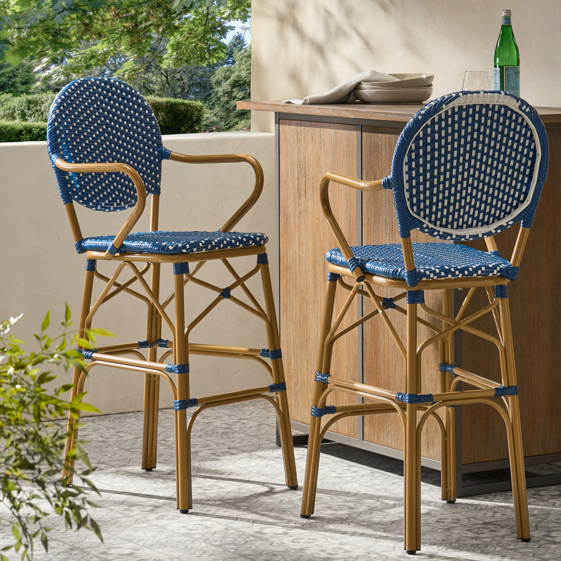 Barstool Navy Blue Wicker