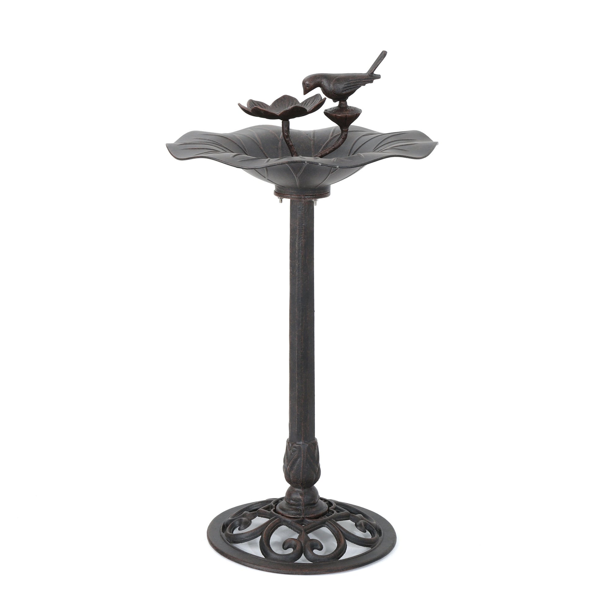 E Lancaster Outdoor Aluminum And Iron Top Bird Bath With Iron Base, Bronze Bronze Aluminium