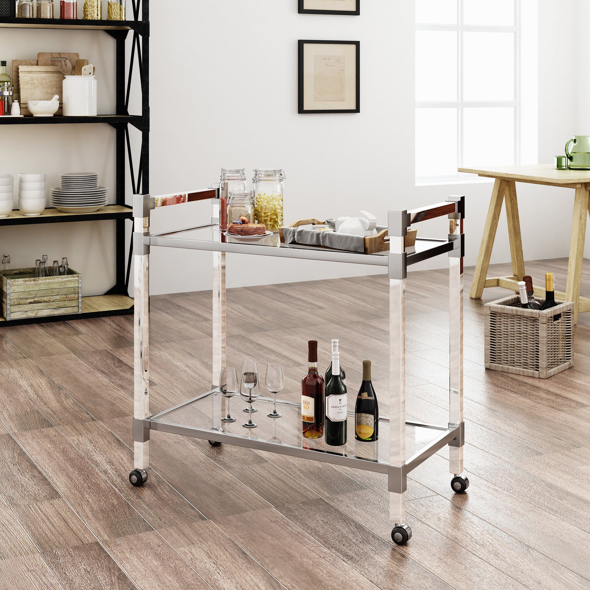 Bar Cart Clear Tempered Glass