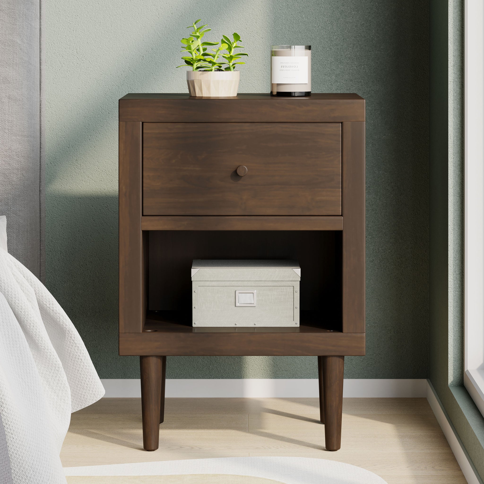 1 Drawer Nightstand Walnut Mdf