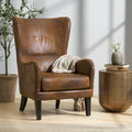 Hi Back Studded Chair,Arm Chair,Living Room, Study And Bedroom Brown Fabric