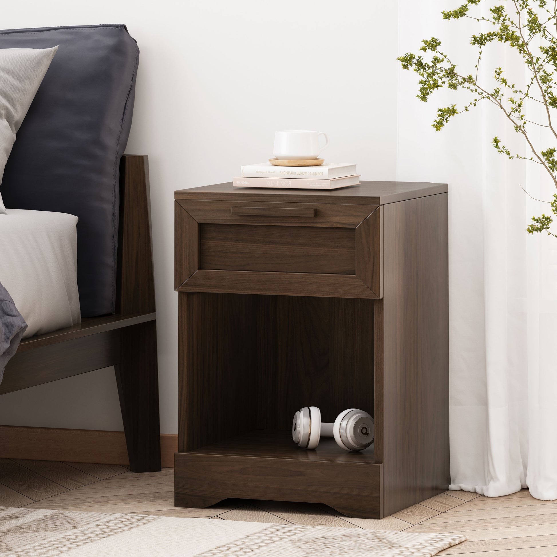 Delaney 1 Drawer Nightstand Walnut Mdf