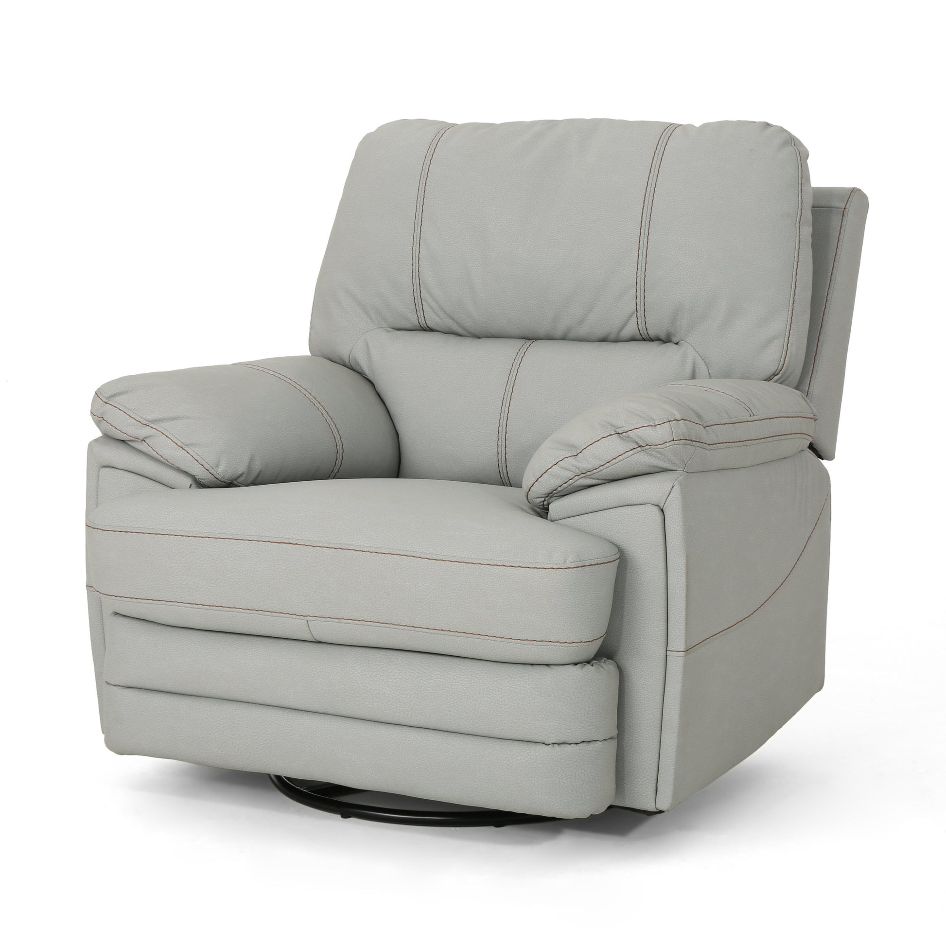 39.5" Wide Faux Leather Power Swivel Standard Recliner Light Grey Pu