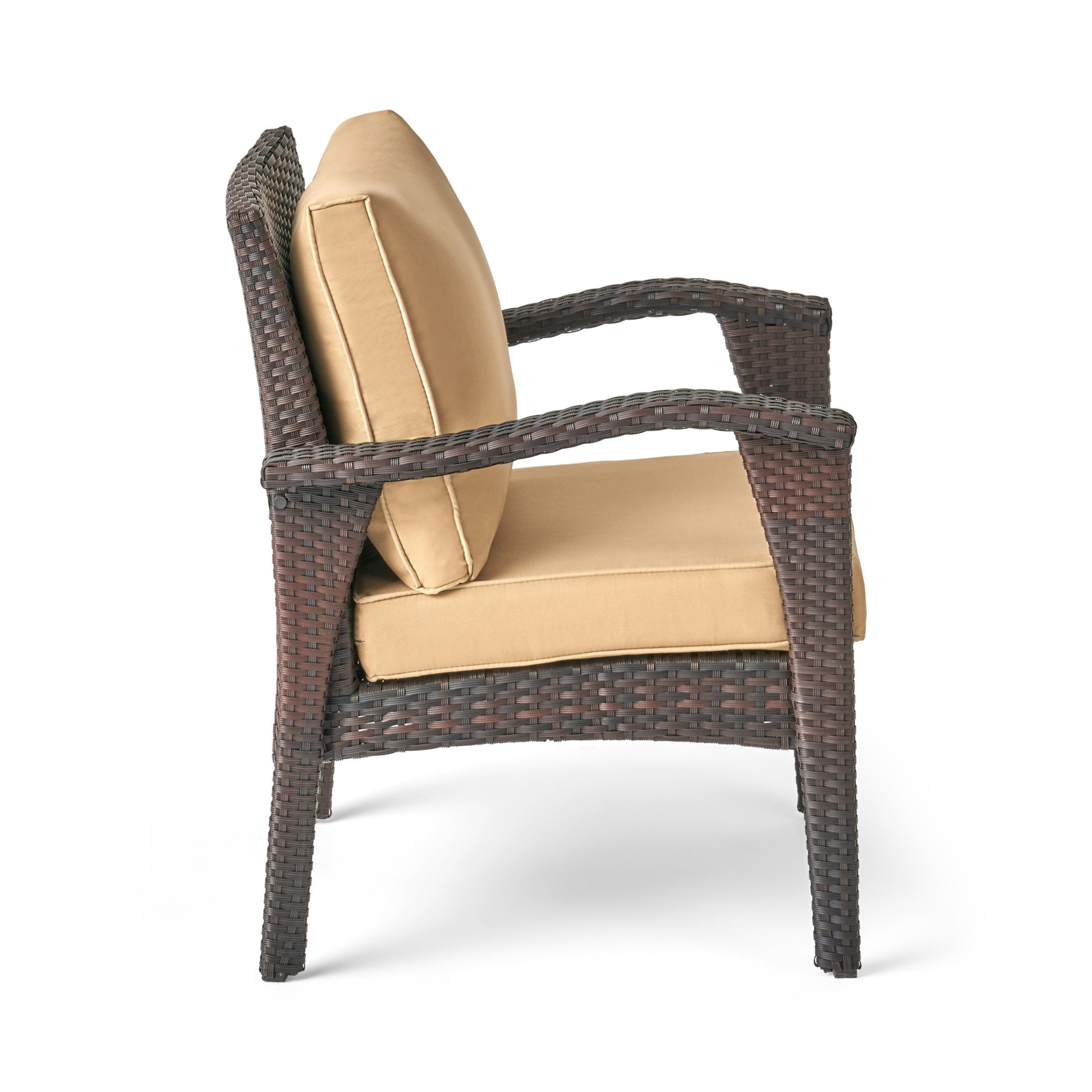 Honolulu Brown Club Chair 2 Brown Tan Pe Rattan Iron Waterproof Fabric