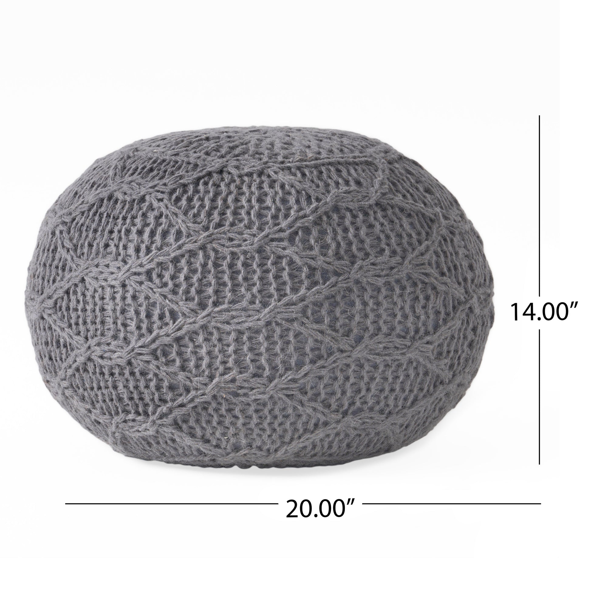 Malibu Knitted Wool 20 X 20 Round Pouf Charcoal Wool