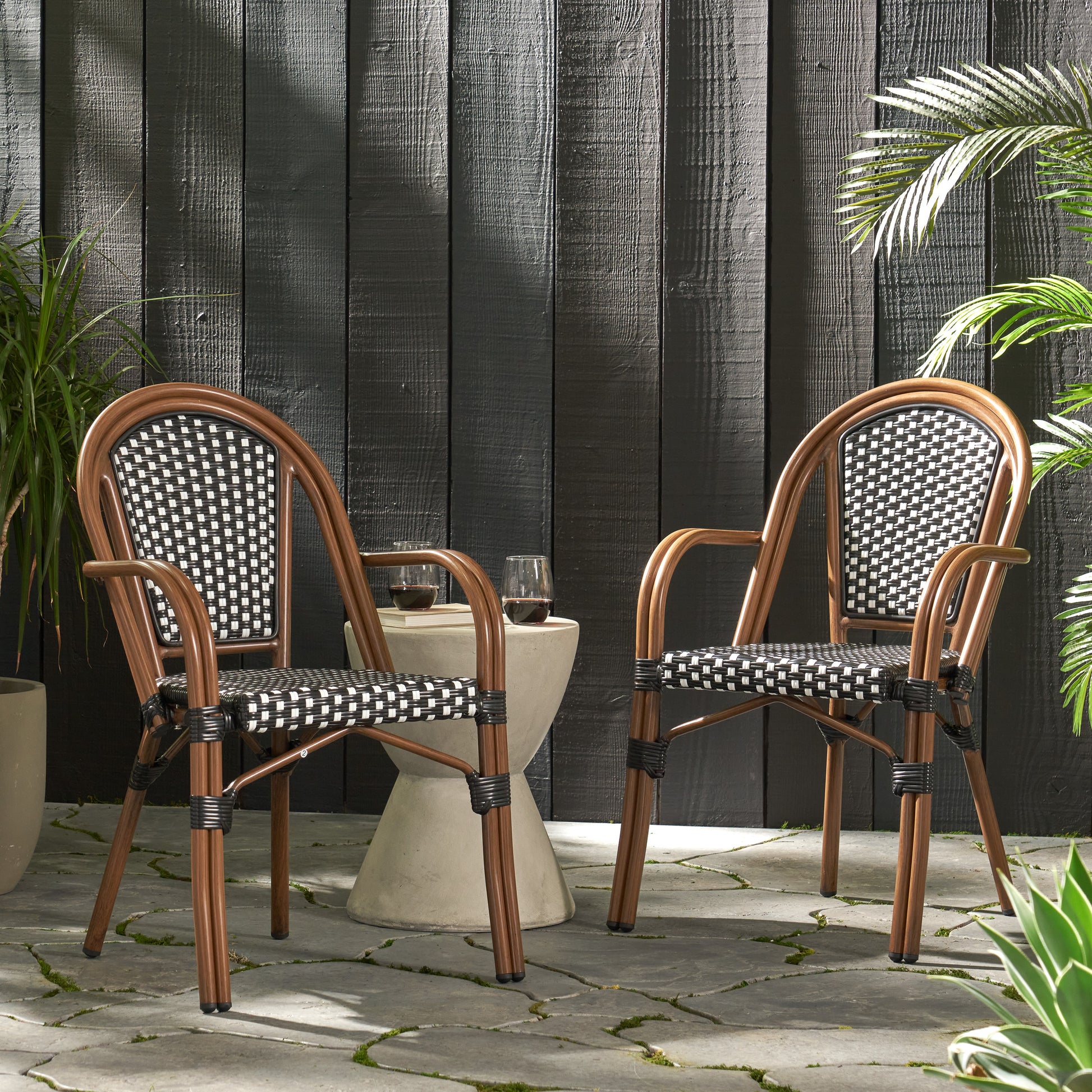 Bistro Chair Black White Rattan