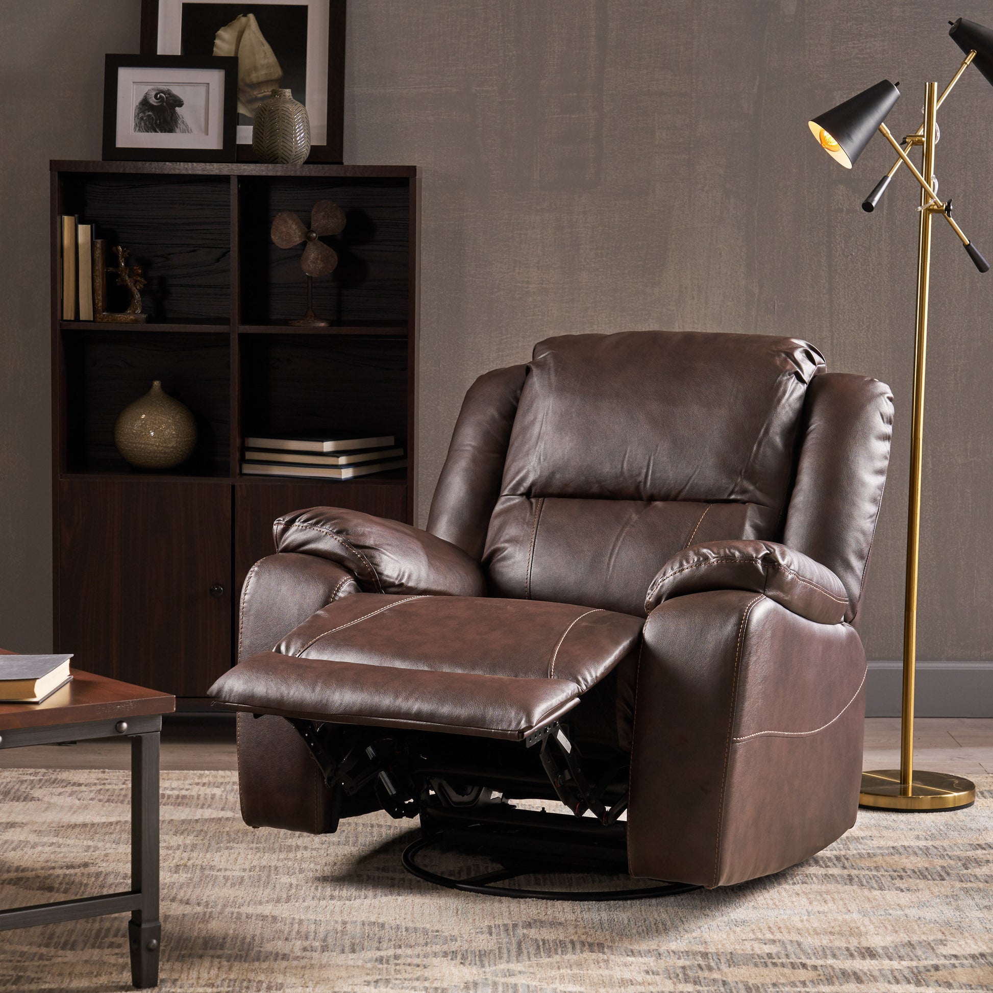 39" Wide Faux Leather Manual Swivel Standard Recliner Dark Brown Pu