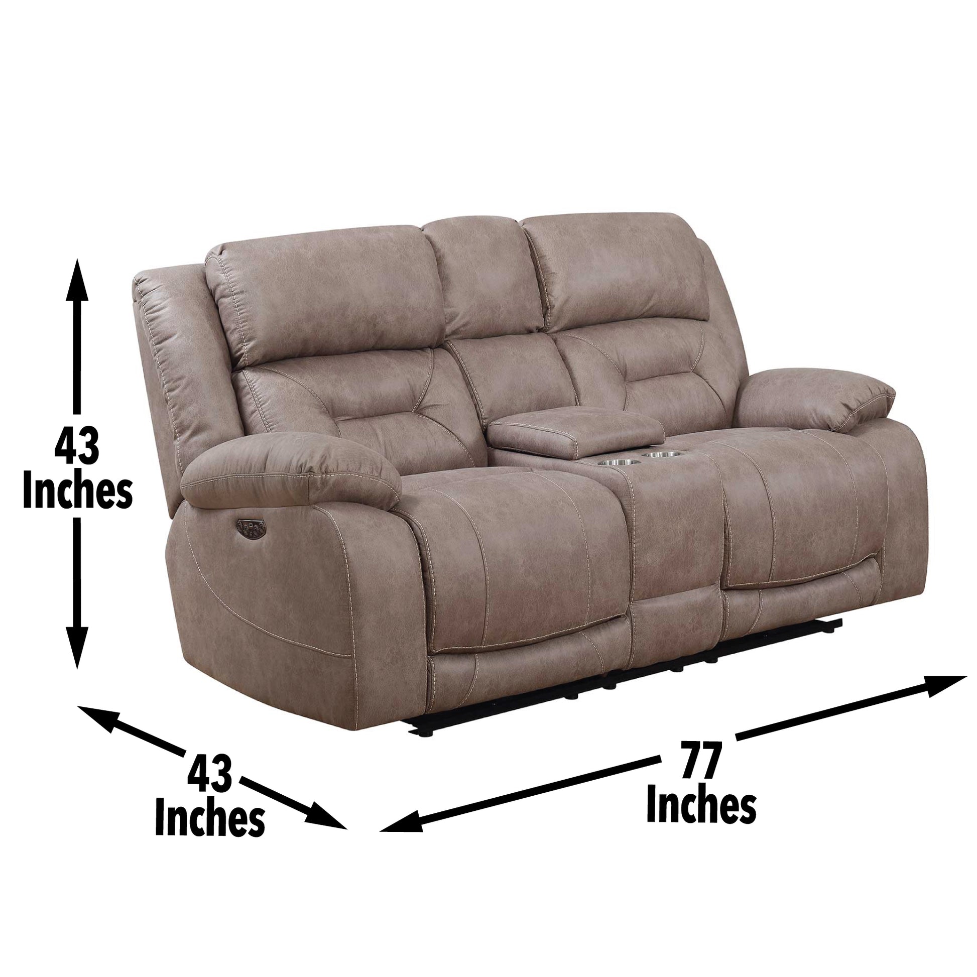 Aria Dual Power Loveseat With Console Sand Brown Fabric 2 Seat