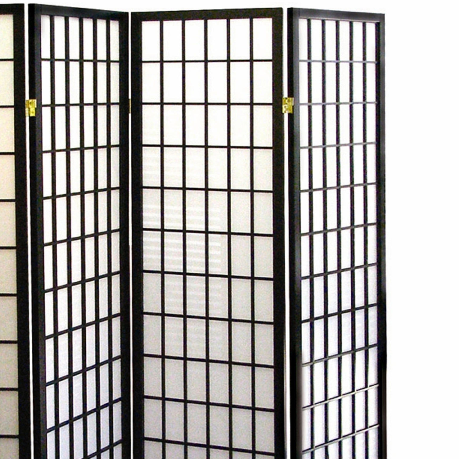 70" Tall 4 Panel Screen Room Divider, Japanese Style With Black Finish Black Wood